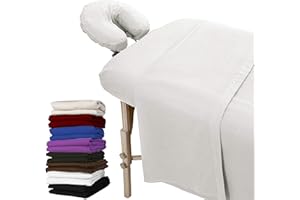 London Linens Extra Thick 3 Piece Set Massage Table Sheets Set - 100% Natural Cotton Flannel - Includes Massage Table Cover, Massage Fitted Sheet, and Massage Face Rest Cover (White)