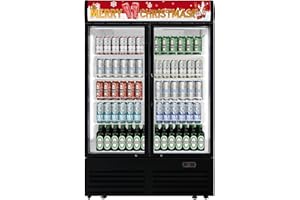 Bluelinecool 36 cu.ft Commercial Refrigerators with 2 Glass Door, Beverage Fridge with LED Light Display Upright Merchandiser, Drink Cooler with 8 Adjustable Shelves Black ETL Approved