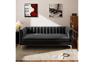 Morden Fort Velvet Office Couch 71“W Contemporary Sofa Home Theater Seating Upholstered 3-Seater Modern Chesterfield Small Black Sofa Furniture for Living Room Office Bedroom Apartment, Black