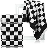 Frienda Checkered Hand Towels for Bathroom Kitchen Set of 4 Soft Retro Checkerboard Bath Towels Highly Absorbent for Bath Dorm Teens, 13 x 29 Inch(Black Plaid)