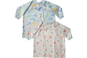 BIBaDO Mess Proof Baby Feeding Bibs, Long Sleeve Weaning Essential 6 to 36 Months Toddlers Shirt Bib, Waterproof, Machine Washable