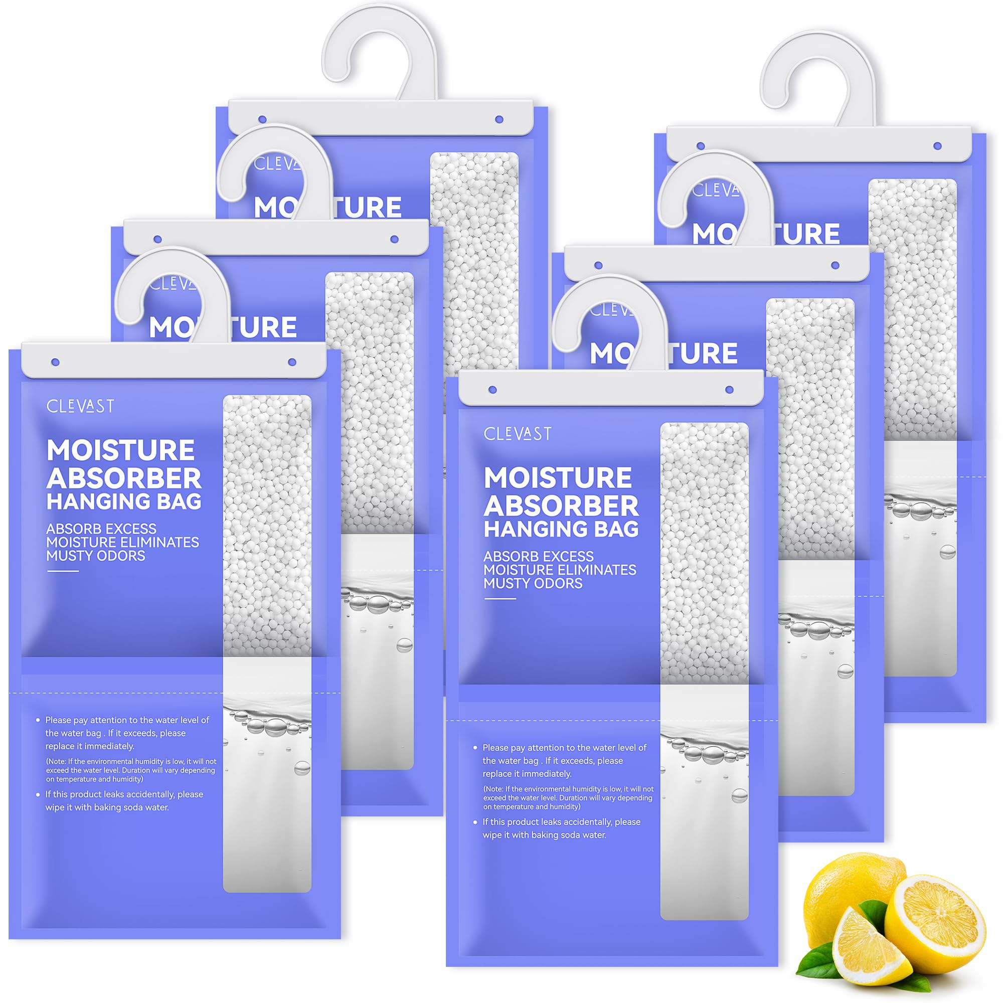 Photo 1 of CLEVAST Moisture Absorbers Packets, 15.2 OZ, 6 Pack, Lemon Fragrance Big Dehumidifier Bags for Closet, Hanging Humidity Absorber in Wardrobes, Bedrooms, Bathrooms