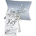 50 Set Skeleton Rose Key Bottle Openers with Candy Box In Antique Vintage Style Escort Tags French Ribbon As A Gift Souvenir At Wedding Party Supplies (Antique Silver)