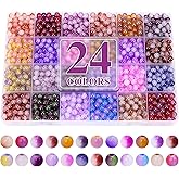 XSEINO About 1200+ pcs 6mm Glass Beads Bracelet Making Kit, 24 Assorted Purple Bi-Color Fusion Series Crystal Beads for Jewelry Making, DIY Crafts, Friendship Bracelets