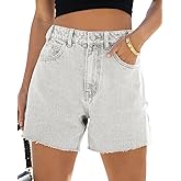 Cicy Bell Womens High Waisted Jean Shorts Summer Baggy Stretchy Straight Leg Raw Hem Mom Denim Shorts