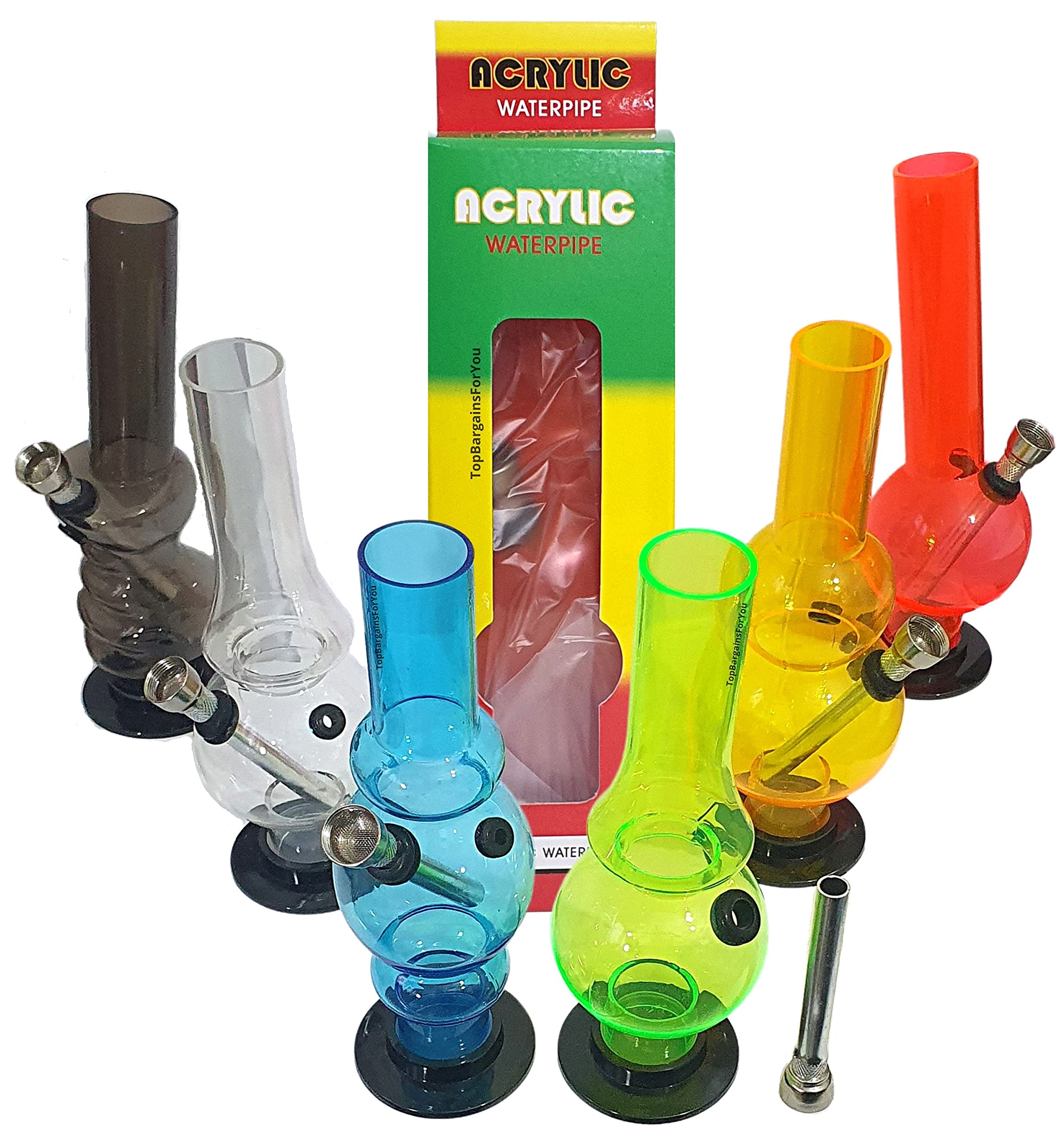 TopBargainsForYou – 1 Pcs Acrylic Mini Water Bong 8 Inch 20 cm Clear Smoking Pipe Hookah Plastic Assorted Multi Color Style Dismantleable Detachable & Easy to Clean