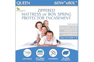 Queen Size Mattress or Box Spring Encasement (5" to 8" Depth) – Low Profile Waterproof Zippered Protector Bed Cover, Noiseles