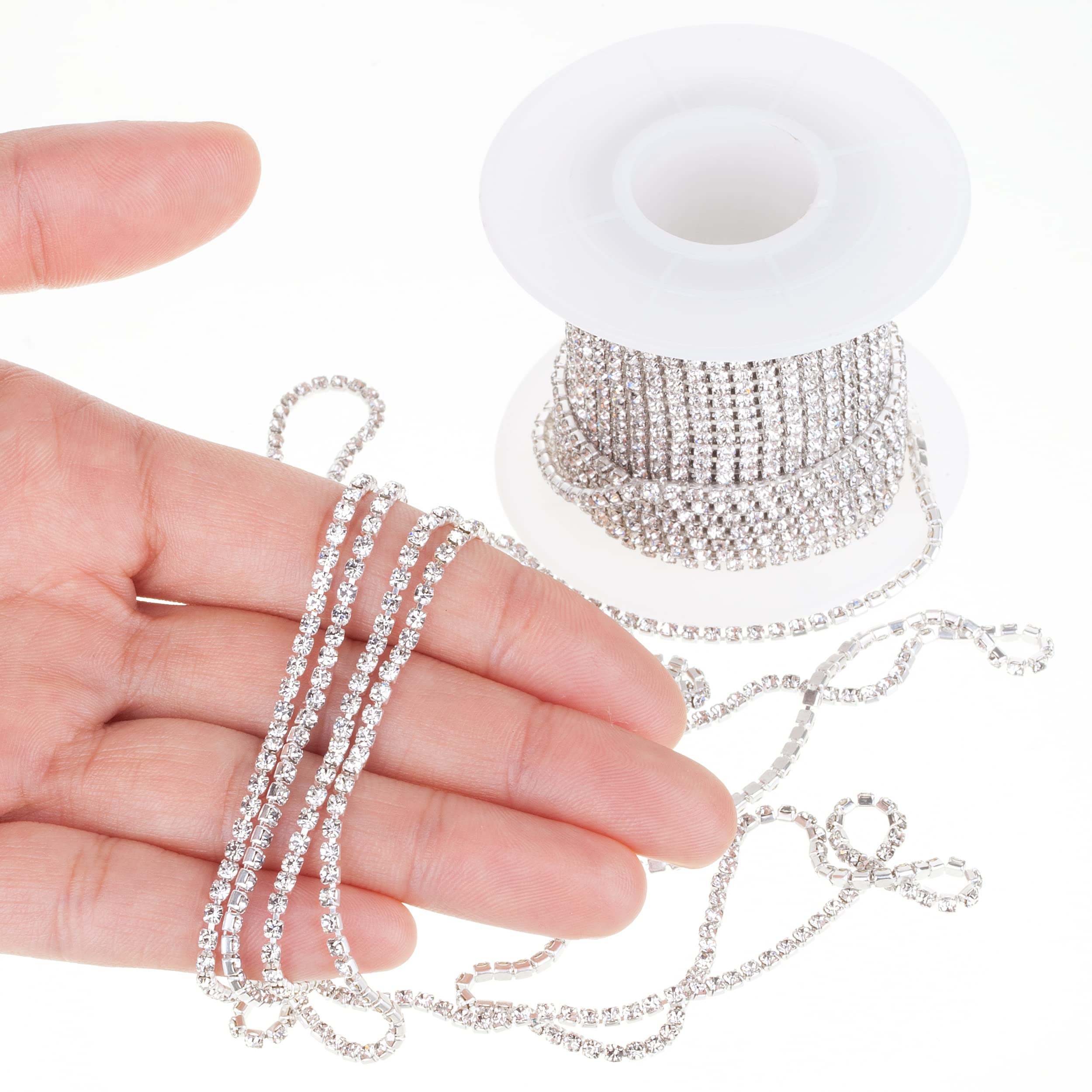 Mr. Pen- Crystal Rhinestone Close Chain, 1 Roll 11 Yard, 2mm, Silver for Jewelry and Crafts, Crystal Trim