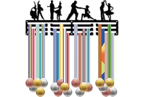 CREATCABIN Dance Medal Hanger Sports Medal Holder Display Ballroom Dancing Competition Awards Ribbons Organizer Black Metal Mount Decor Rack for Wall Hanging 60+ Medals Athletes Women Men 15.7x5.9Inch
