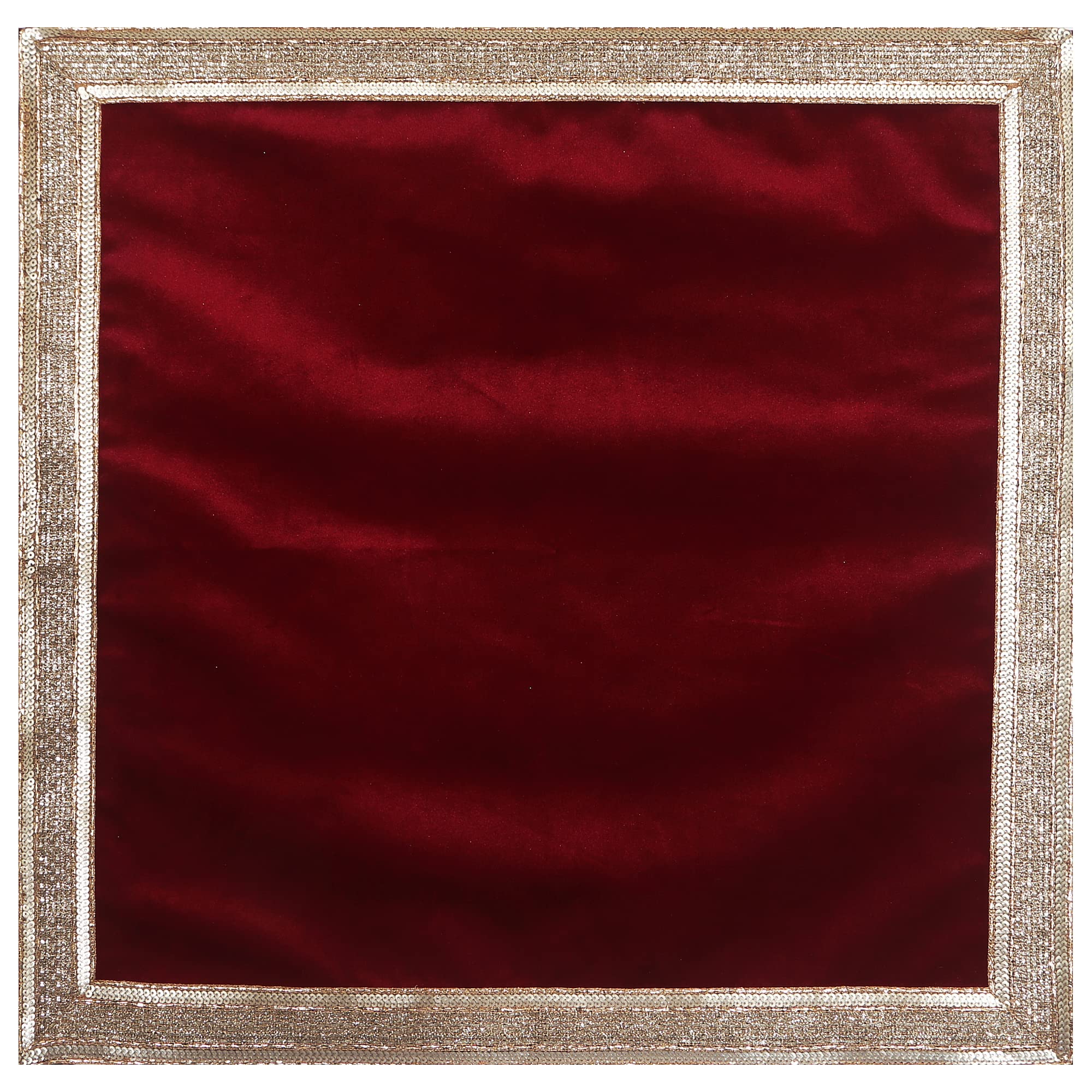 Indian Consigners Red Velvet Pooja Cloth With Golden Shinny Border - Aasan Pooja Tablecloth for Holy Square Altar