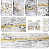Fourluoo 10 Pcs Kitchen Dish Towels Rugs Oven Mitts and Pot Holders Kit Farmhouse Kitchen Decor Set Gloves Vintage Potholders for Baking Cooking Chef(White,Modern)