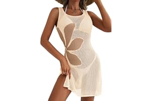 Dokotoo Women's Summer Swimsuit 2026 Cover up Crochet Beach Floral Hollow Out Slit Bikini Sleeveless Cover up Dresses
