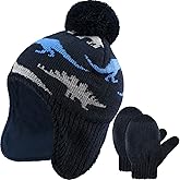 Boys Winter Hat Mitten Gloves Set Toddler Warm Beanie Earflap Baby Knit Fleece Lined Hat