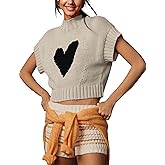 Red Heart Sweater Vests for Women Cute Mock Neck Short Cap Sleeve Cropped Sweaters Valentines Day Tank Tops