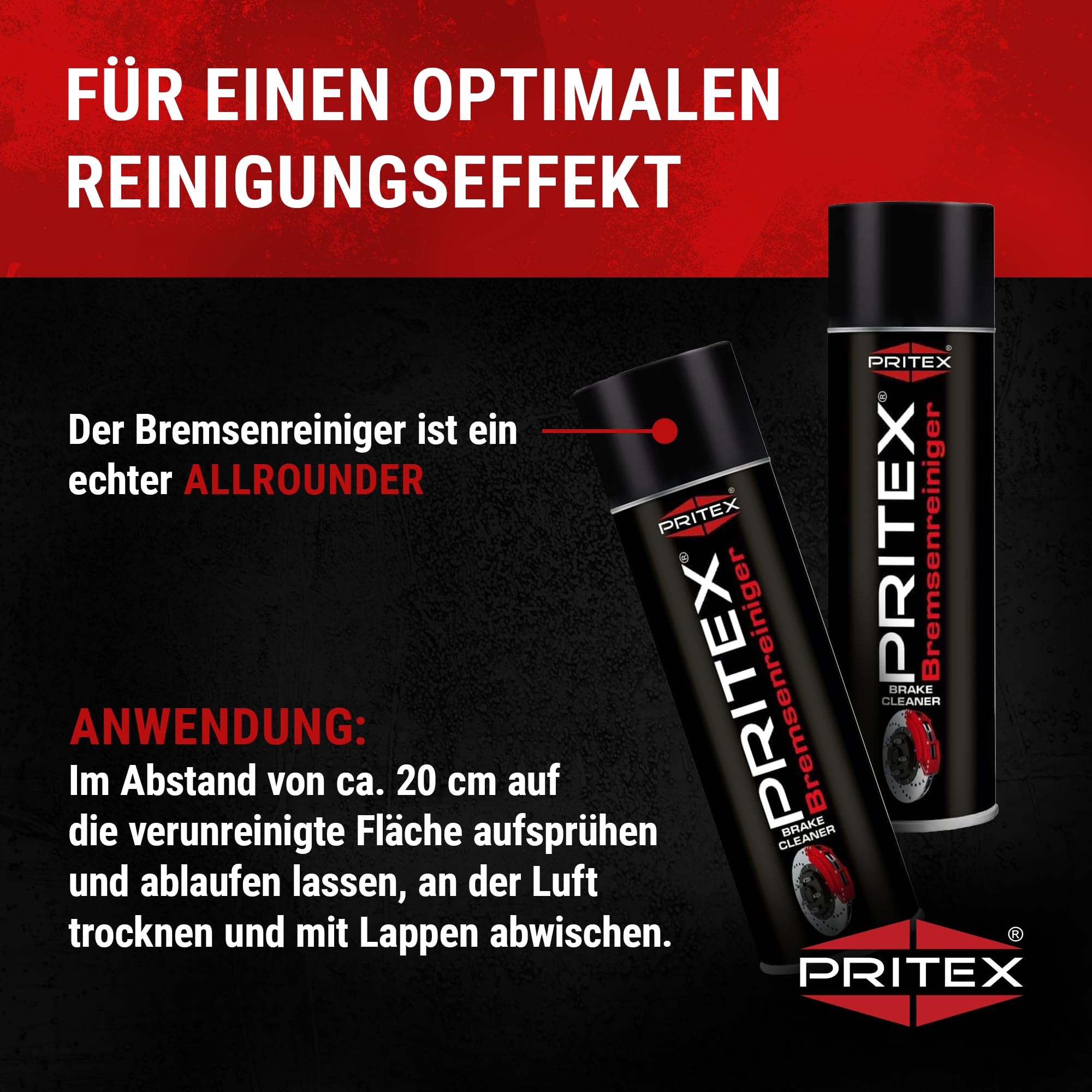 PRITEX – Bremsenreiniger Spray 2 x 500 ml – Auto Teilereiniger zur Entfettung von Bremsen, Kupplungen, Motor- & Maschinenteilen – rückstandsfrei & umweltneutral HOHE QUALITÄT 3