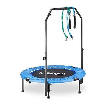 Bluefinity Trampolin mit Stange, Minitrampolin faltbar, Expander & Tasche, klein, HxBxT: 121 x 102 x 102 cm, blau/schwarz