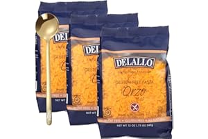 MOOFIN Delallo Gluten-Free Corn & Rice Orzo Pasta, 12 Oz - Versatile & Flavorful, Perfect For Soups & Salads, Easy To Prepare, Family Size Bundle With Golden Ss Spoon Gluten Free Pasta [Pack Of 3]