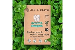 LILY & EDITH Biodegradable Dental Floss Picks Adults and Kids 300 Counts, Fluoride-Free, Plant Based Straw Wheat Material, Zero Waste Package, Shred Resistant (Mint)