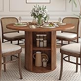 weselon 47 inch Round Dining Table for 4, Kitchen Table Dinner Table with 2-Layer Storage Shelf and Wood Slide Door for Home 