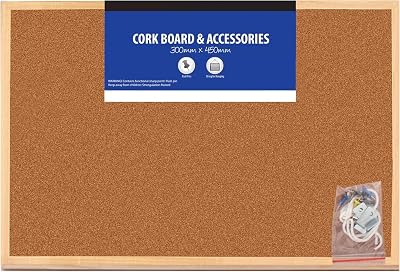 1ABOVE 45x30cm Cork Notice Board Pin Memo School Office Wood Frame + Push Pins