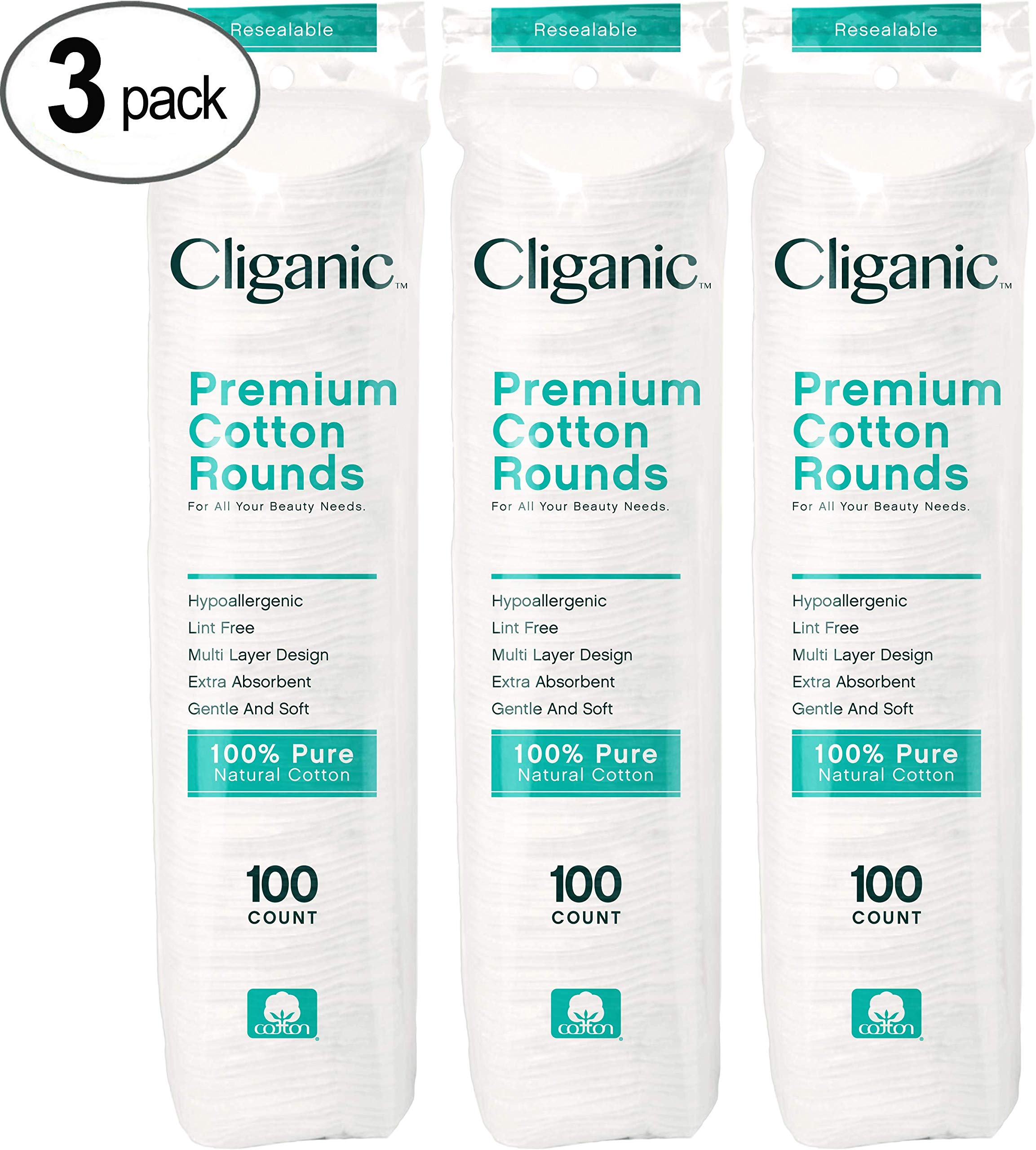 Cliganic Premium Cotton Rounds Makeup Remover Pads, Hypoallergenic