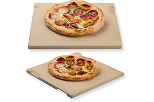 ROCKSHEAT Pizza Stone, 12"x12" Square Pizza Stone for Oven Grill BBQ, Cordierite Baking Stone for Bread & Pie, Unique Built-in 4 Handles Cooking Stone