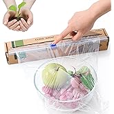 JENCENBIO Cling Wrap Compostable Food Wrap Film with Slide Cutter 12" Wide 200 FT for Kitchen ASTM D6400 Certified Clear