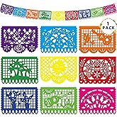 18 FT Cinco De Mayo Party Decorations, 1 Pack Fiesta Banner with 9 Plastic Papel Picado, Colorful Mexican Theme Party Flag Banner Dia De Los Muertos Day of the Dead Hanging Decor Home Party Supplies