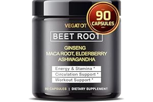VEGATOT Beet Root 𝟵,𝟬𝟬𝟬𝗠𝗚 *USA Made and Tested* Concentrated Extract with Ginseng Maca Root Ashwagandha - Energy Stamina Immune Support (90 Count (pack of 1))