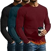 Evervibe 3 Pack Men's Big and Tall Thermal Shirts, Cotton Long Sleeve Ribbed Sweater Crew Neck Knit Pullover Basic Undershirt