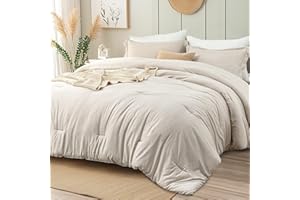 INFIIXSO King Size Comforter Set - Boho Soft Bedding Sets 3 Pieces for All Season, Modern Cationic Two-Color Effect Bedding, Breathable Hotel Bed Set Quilt Blanket, Beige