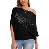 MAKARTHY Womens Batwing Sleeves Knitted Dolman Pullovers Boat Neck Tops Sweatershirts