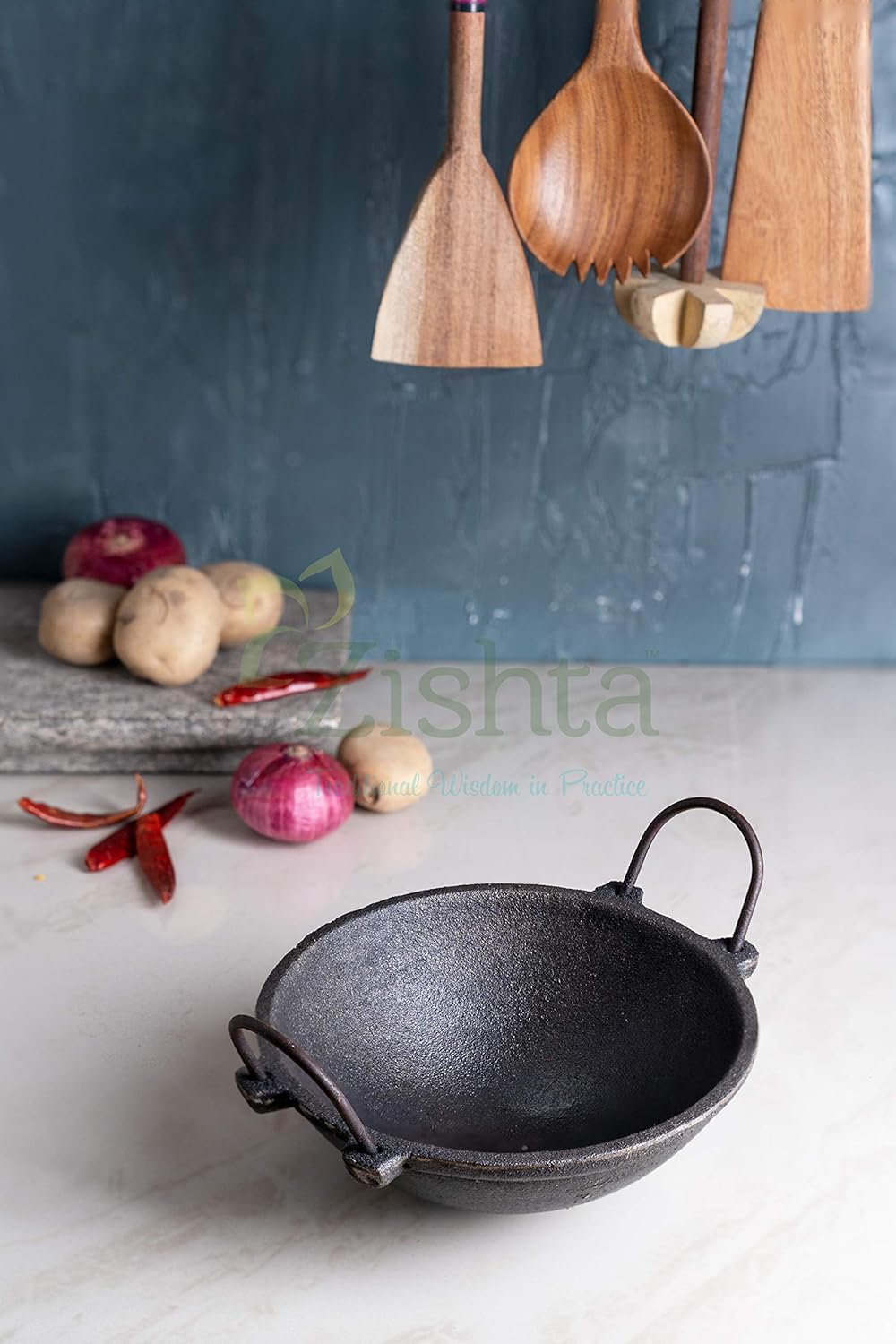 Buy Zishta Traditional Cast Iron Kadai Small Size (7 Inches Dia, 1.2