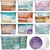 Reginary 10 Set Christian Gifts for Women Bulk Include 10 Religious Canvas Makeup Bags 10 Bible Verse Compact Mirrors Easter Inspirational Church Gifts Sister Mom(Bright Colors,Abstract Style)