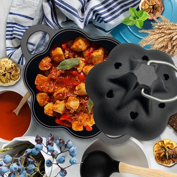 AOKDEER GARLIC ROASTER & SMOKER BOX FOR GRILL OVEN, ALL-SEASON CAST IRON STEAMER POT, PERFECT FOR OVEN AND BBQ, FOR SMOKY, FLAVORFUL VEGETABLES, MEATS OR WOOD CHIPS, GARLIC POTATO COOKER