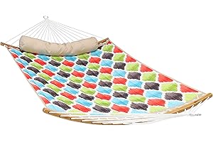 Sunnydaze Outdoor Hammock with Spreader Bar - 450-Pound Capacity Curved Spreader Bar Hammock - Multicolor Quatrefoil