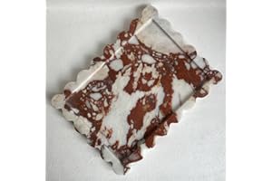 SAIDKOCC Natural Scalloped Marble Rectangular Tray, 10.8"x8", Decorative for Bathroom, Kitchen, Dresser (Calacatta Red)