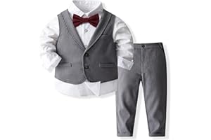 XINGWU TEXTITLE Baby Boys Gentleman Formal Suit Set with Vest, Pant, Shirt, and Bow Tie, Weding 4Pcs Outfit