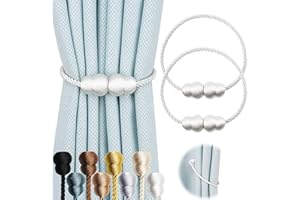 Hangtty Magnetic Curtain Tiebacks 2 Pack Rope Decorative Curtain Tie Backs Elegant Curtain Holders for Drapes Outdoor Window Treatment Holdbacks, White