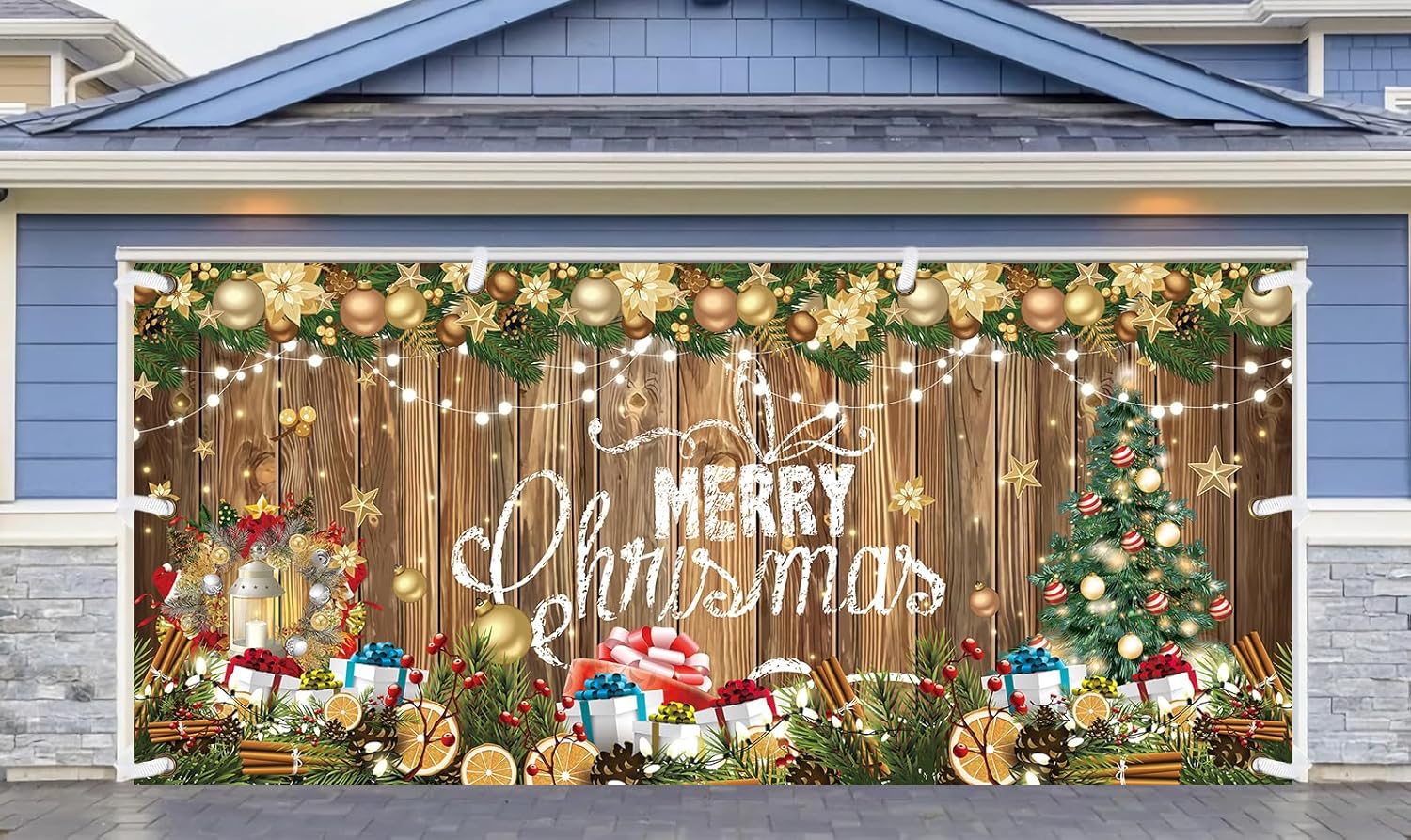 Garage Door Decorations - Christmas Barn Garage Door Decorations, Merry Christmas Backdrop 6 x 13 ft Garage Door Banner Cover for Outdoor Indoor Home Nativity Wall Background,Merry Xmas/Brown