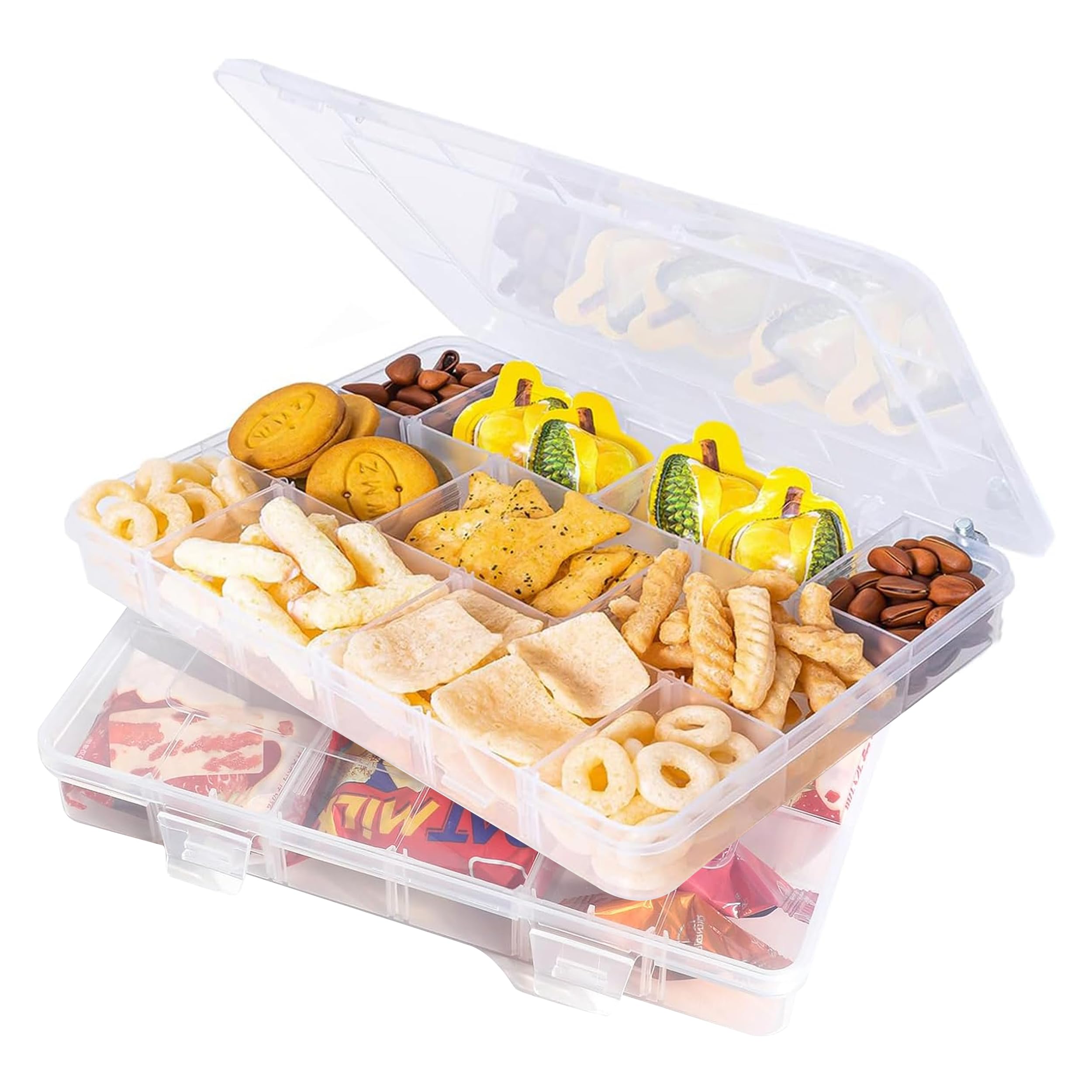 Snack Box with Compartments, 2 Pcs Snack Box, Snackle Box with 36 Removable Grids Compartments Snack Storage Box with Lid for Snack Beads Screws Nuts