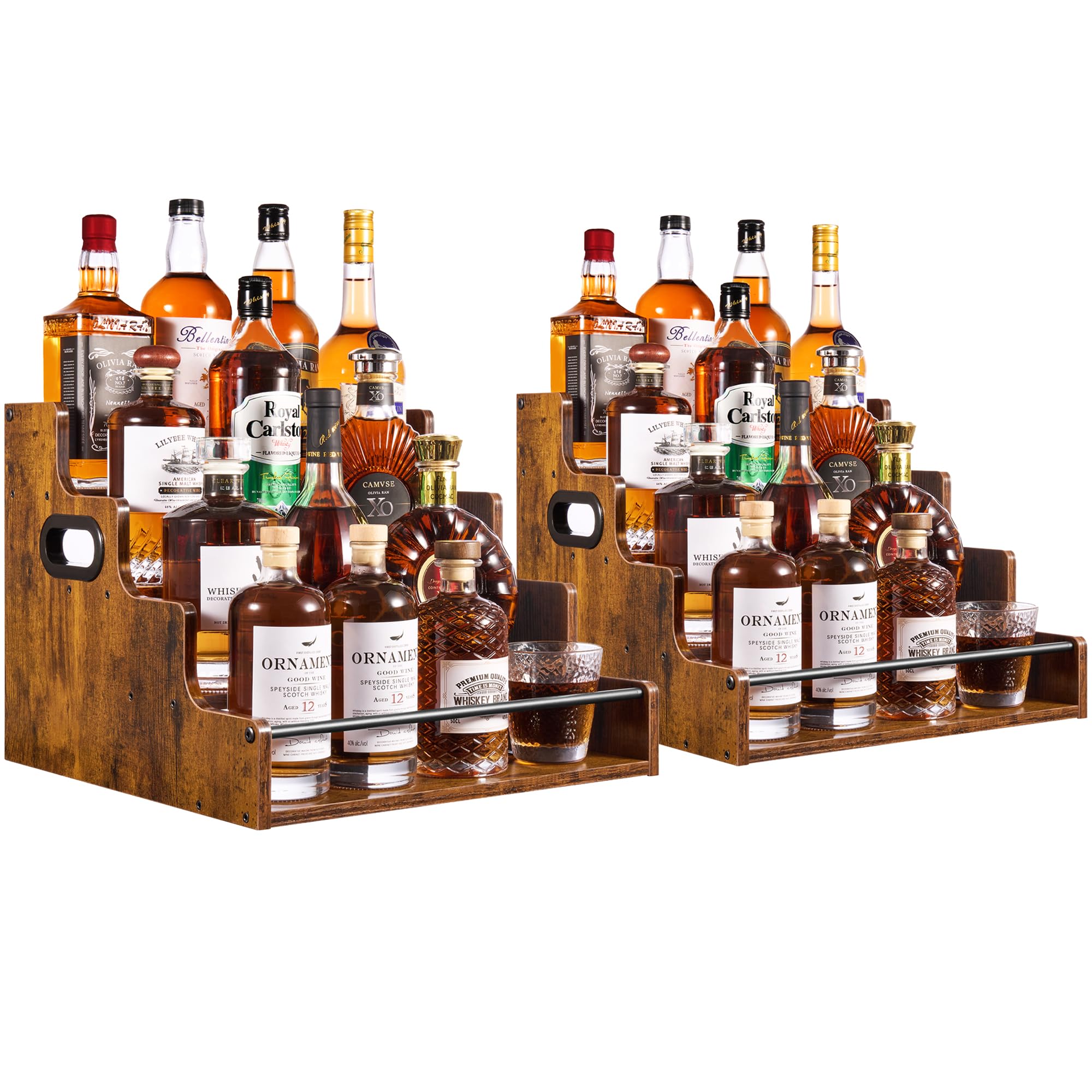 Photo 1 of ***MISSING PARTS***YQBRAO 2 Pack 4-Tier Liquor Bottle Display Shelf, 16-Inch Wooden Bar Shelves for Liquor Bottles, Countertop Whiskey Shelf and Bourbon Shelf Organizer for Home Bar, Kitchen (Rustic Brown)