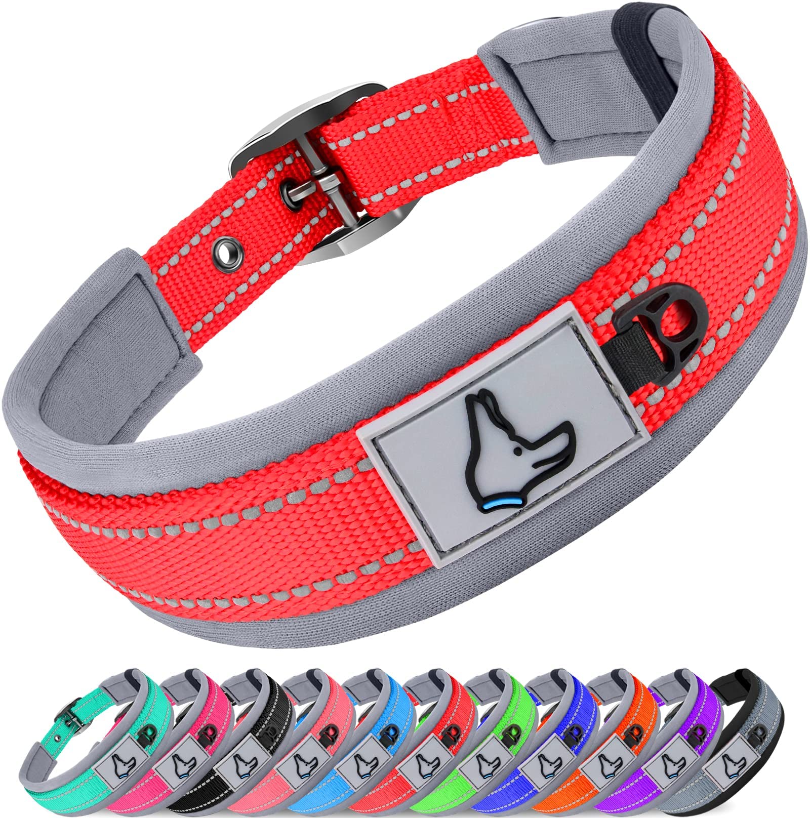 Joytale Reflective Dog Collar Small Dog | Ultra Comfy Soft Neoprene Padded | Heavy Duty Metal Belt Buckle, Red