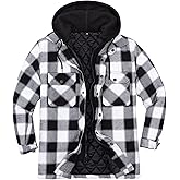 ThCreasa Mens Plaid Quilted Lined Flannel Jacket Button Down Flannel Shirt Jackets with Hood