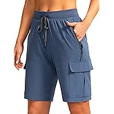 Soothfeel Women's 9" Hiking Cargo Shorts with 5 Pockets Quick Dry Summer Athletic Golf Bermuda Long Shorts for Women Casual