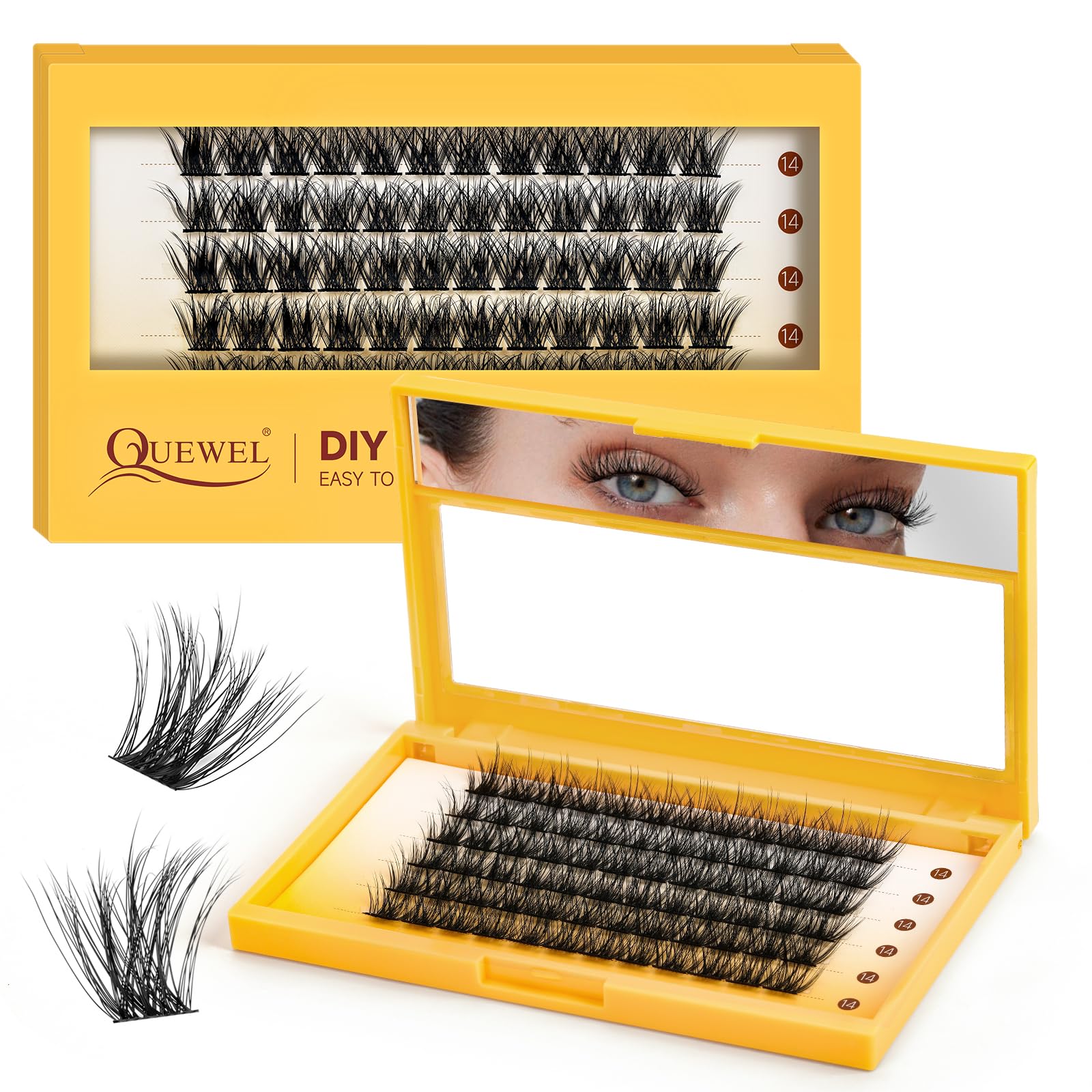 QUEWEL Lash Clusters 72Pcs Eyelash Clusters 14mm 3D DIY Lash Extensions Soft and Fluffy Cluster Lashes Easily Create Natural Effects At Home(LTM01-14mm) — image 1