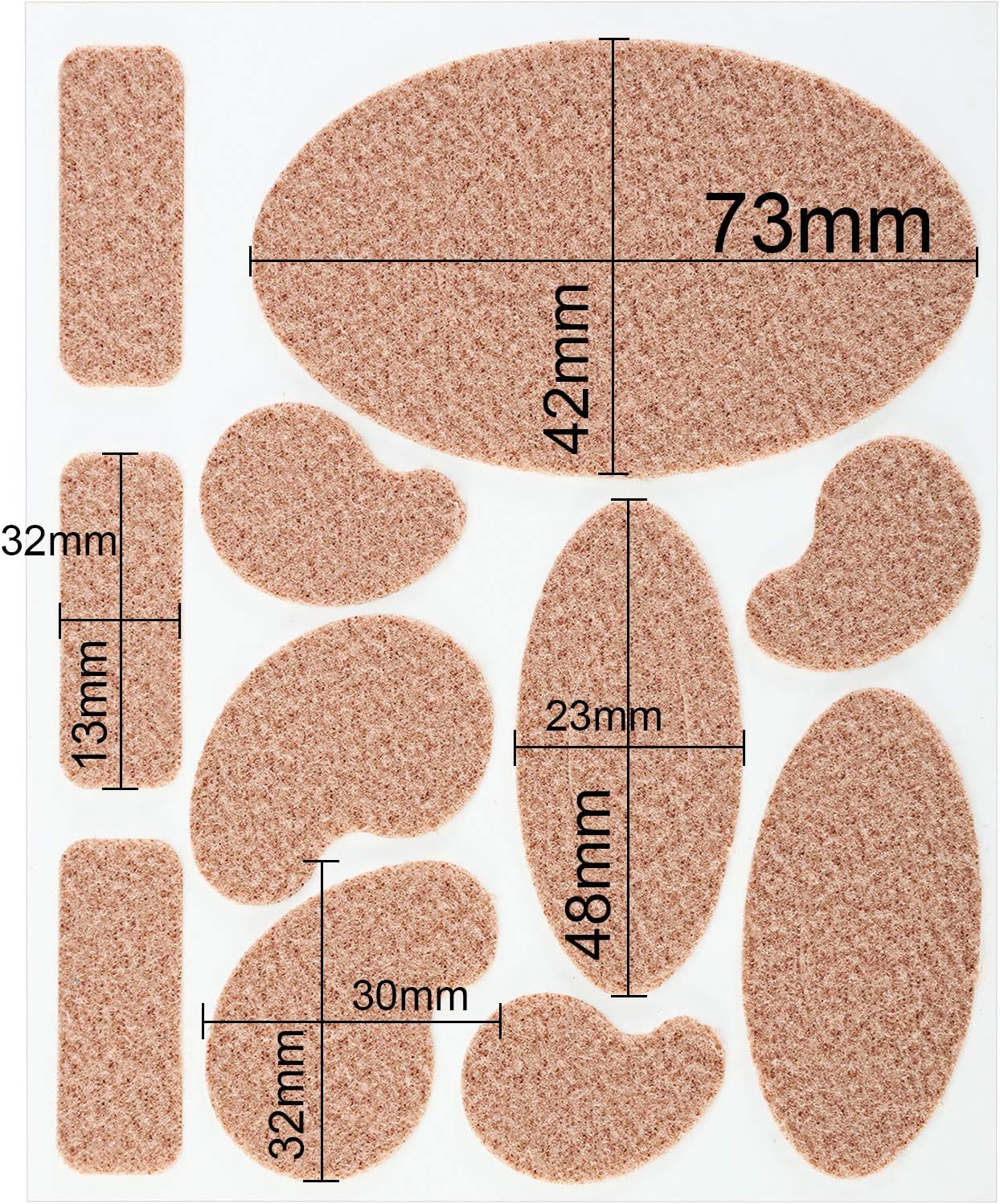 Chuangdi 264 Pieces Moleskin Tape Flannel Adhesive Pads Moleskin for Feet Fabric Padding Variety 24 Sheets, 11 Pieces Various Shapes Each Sheet: Health & Personal Care