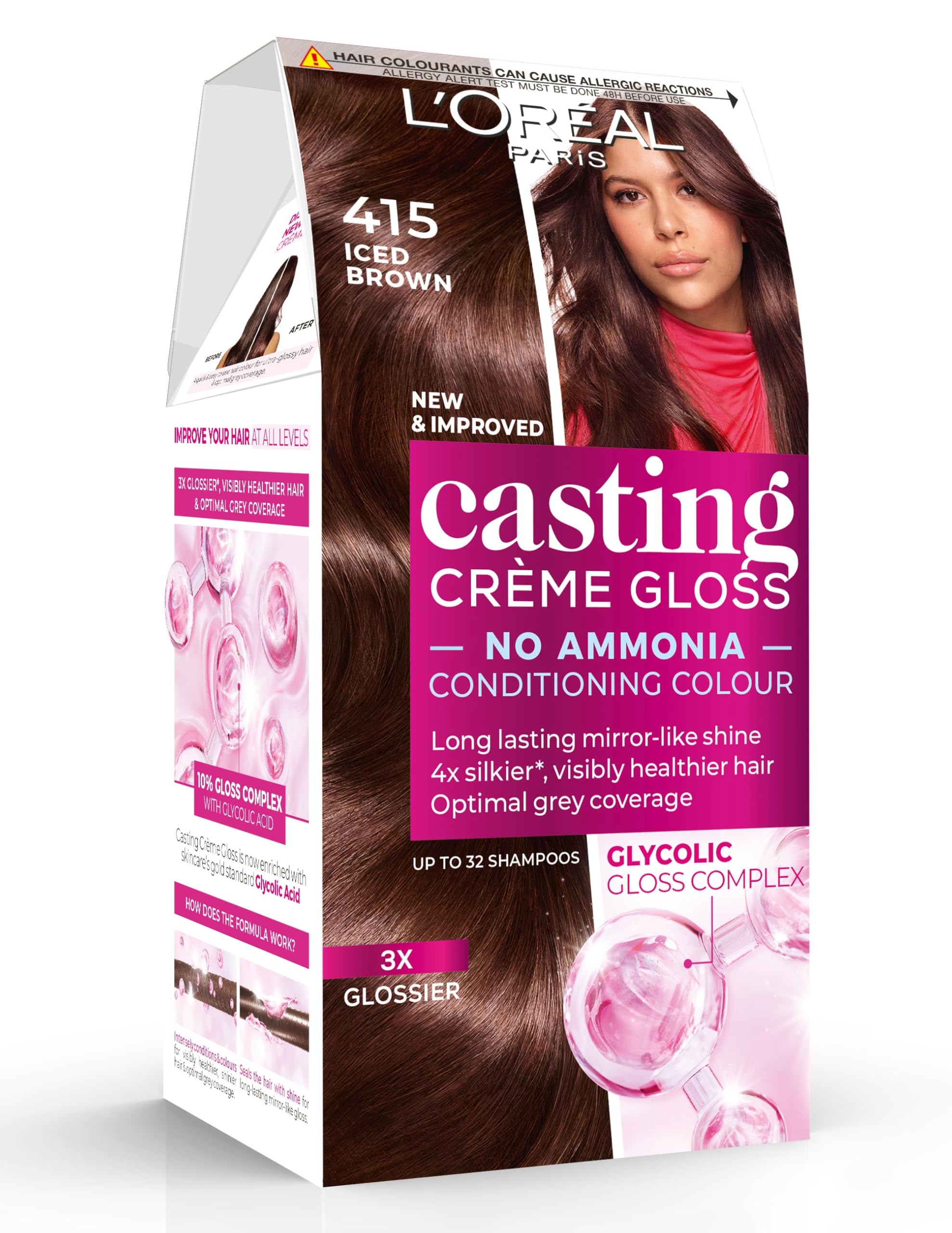 L'Oréal Paris Casting Crème Gloss, Semi-Permanent Hair Dye, Radiant & Natural Colour, Shade: Iced Chocolate 415