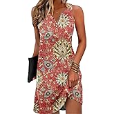 ETCYY Womens Sundresses for Beach Dress Vacation 2026 Boho Floral Printed Casual Button V Neck Sleeveless Summer Dresses