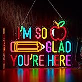 I’m So Glad You’re Here Neon Sign Positive Affirmation LED Light for Wall Decor Multicolored Light Up Signs for School Classroom Wedding Party Store Home Wall Decor (16.5 X 12.6 inch)